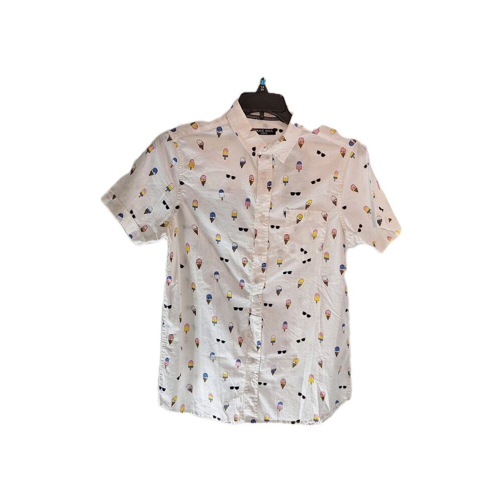 Brave Soul London Size S Casual Button Up Short Sleeve Shirt NWT ice cream print